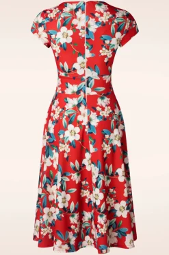 Vintage Chic for Topvintage Miley Flower Swing Jurk In Felrood>Vrouwen Plus Size Jurken