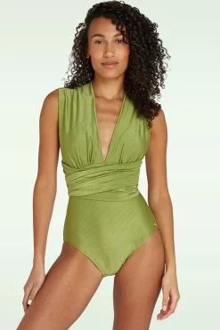 TC Beach Multiway Badpak In Shiny Groen Rib>Vrouwen Badpakken