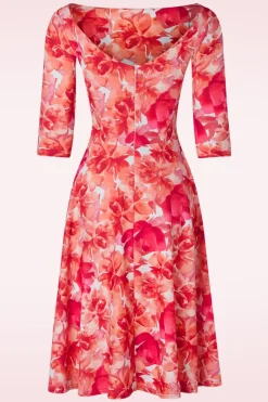 Vintage Chic for Topvintage Nina Flower Swing Jurk In Rood>Vrouwen Plus Size Jurken