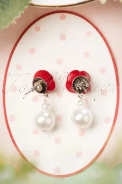 Sweet Cherry Oorbellen Met Roos En Parel In Ivoor>Vrouwen Sieraden