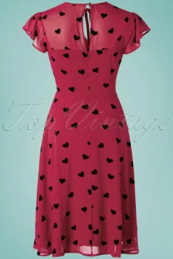 Vixen Peppa Chiffon Hearts Tea Jurk In Frambozenrood>Vrouwen Swing Jurken