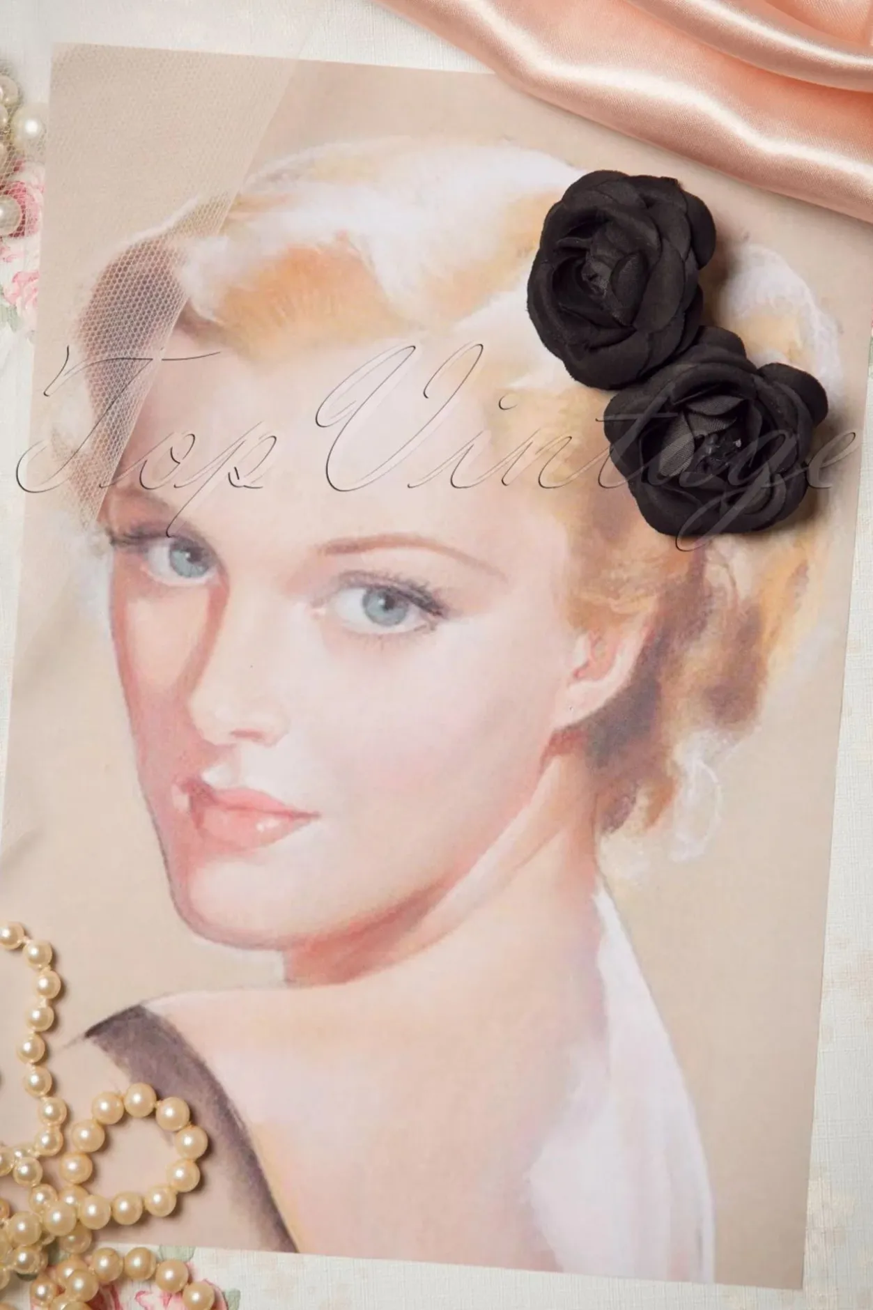 ZaZoo Pin-Up Paar Zwarte Bloem Haarclips>Vrouwen Haaraccessoires