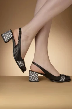 Nemonic Rebeca Lederen Slingback Pumps In Zwart><noscript><img width=