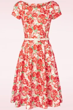 Vintage Chic for Topvintage Ronanda Floral Swing Jurk In Wit En Rood>Vrouwen Plus Size Jurken