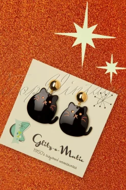 Glitz-o-Matic Schattige Kitty Oorbellen In Zwart En Goud>Vrouwen Sieraden