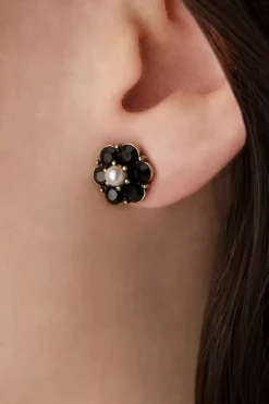 Lovely Small Jet Flower Stud Oorbellen In Zwart>Vrouwen Sieraden