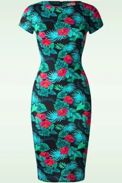 Vintage Chic for Topvintage Tanya Tropical Pencil Jurk In Zwart>Vrouwen Plus Size Jurken