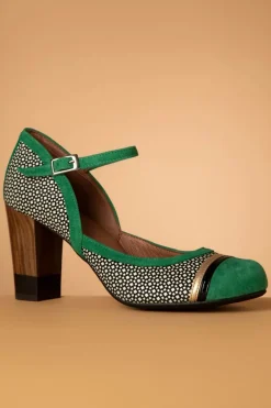Nemonic Tessy Suede Mary Jane Pumps In Groen En Zwart><noscript><img width=