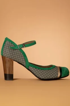Nemonic Tessy Suede Mary Jane Pumps In Groen En Zwart><noscript><img width=