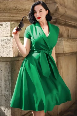 Vintage Diva The Emma Swing Jurk In Smaragdgroen>Vrouwen Plus Size Jurken