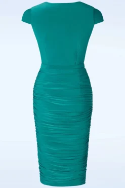 Vintage Diva The Geneveeve Pencil Jurk In Turqoise><noscript><img width=