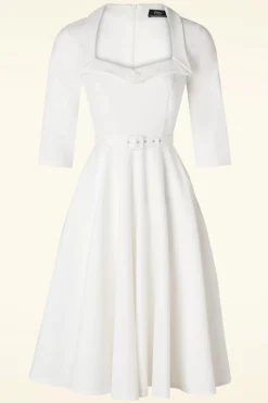 Vintage Diva The Jayne Swing Jurk In Gebroken Wit><noscript><img width=