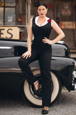 Vintage Diva The Luchia Jumpsuit In Zwart>Vrouwen Playsuits & Jumpsuits