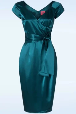 Glamour Bunny The Moira Satin Pencil Jurk In Teal><noscript><img width=