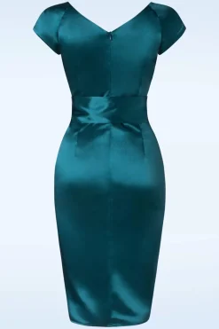 Glamour Bunny The Moira Satin Pencil Jurk In Teal><noscript><img width=