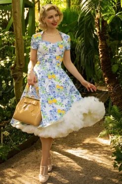 Topvintage Boutique Collection Topvintage Exclusive ~ Joliena Swingjurk In Wit En Blauw>Vrouwen Plus Size Jurken