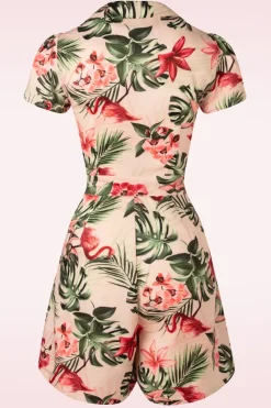 Vixen Tropische Flamingo Button Up Playsuit In Licht Roze><noscript><img width=