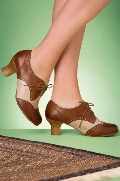 Miz Mooz Tully Lederen Veterschoentjes In Cognac En Creme>Vrouwen Booties & Laarzen