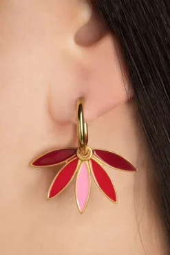 Urban Hippies Vergulde Gemma Oorbellen In Rood>Vrouwen Sieraden