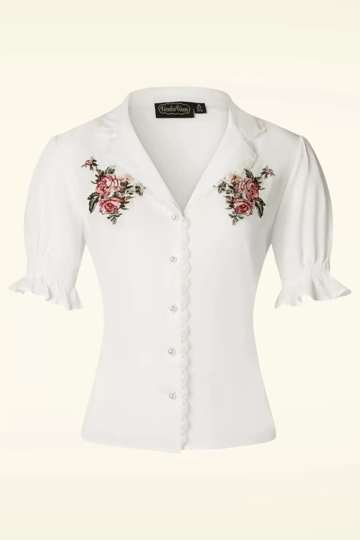 Vixen Vintage Geborduurde Bloemenblouse In Wit>Vrouwen Blouses
