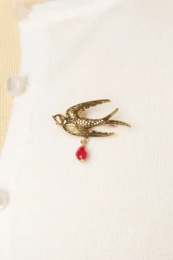 Urban Hippies Zwaluw Broche In Goud En Rood>Vrouwen Sieraden